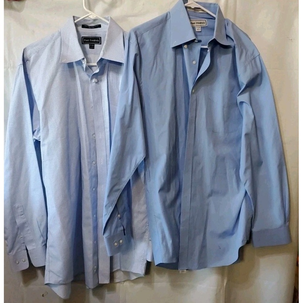 Paul Fredrick 100% Fine Cotton Dress Shirts Lot Of 2 EUC Sz 17-35 Slim Fit Blue